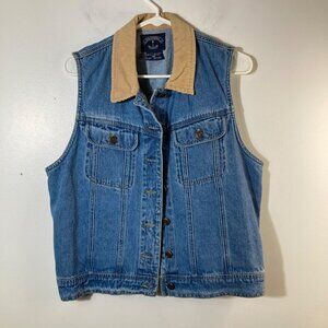 Womens Vintage Solutions Denim‎ Vest Corduroy Collar M Blue Tan Button